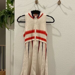 Sleeveless Cream and Red Knit Dress